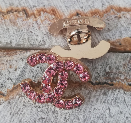 1 Buttons gold&pink.rhinestones 14/18 mm